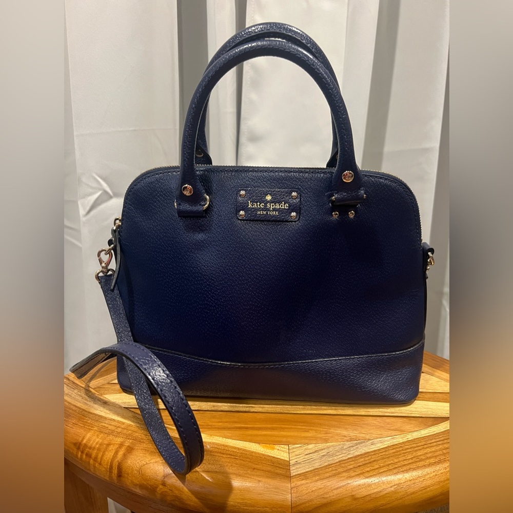 Kate Spade Wellesley Rachelle Navy Blue Leather Satchel EUC